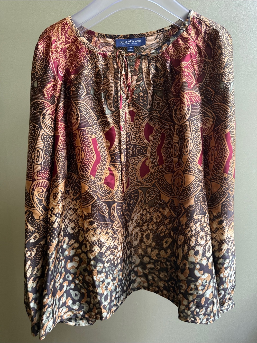 Jones New York Mixed Paisley & Animal Print Blouse - Burgundy, Brown, Black